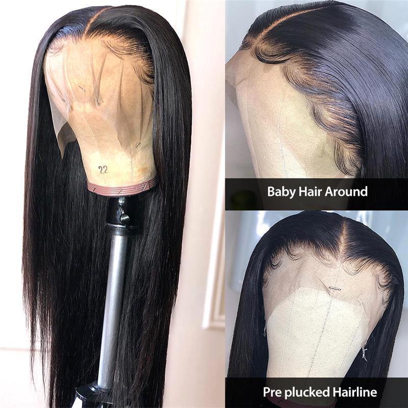 HD Transparent 13X4 Lace Front Wig Brazilian Straight Glueless Pre Plucked - 