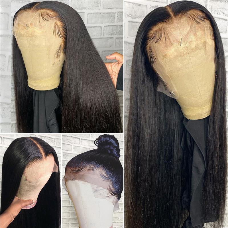 HD Transparent 13X4 Lace Front Wig Brazilian Straight Glueless Pre Plucked - 