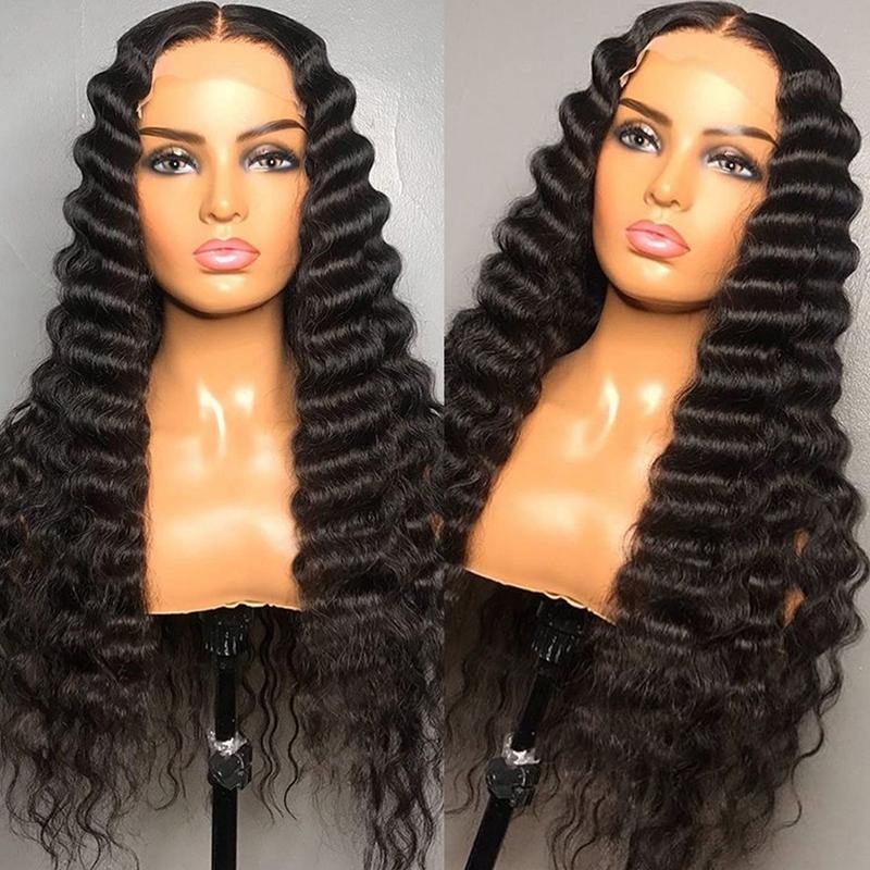 High Quality Pre Plucked HD Lace Transparent Deep Wave Lace Front Wig Thick Ends - 
