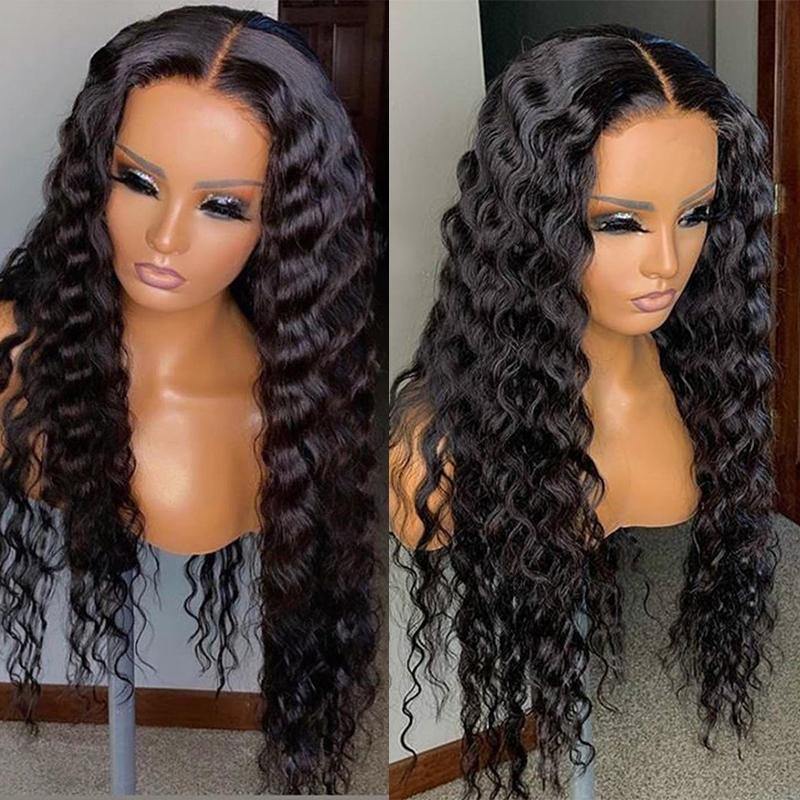 High Quality Pre Plucked HD Lace Transparent Deep Wave Lace Front Wig Thick Ends - 