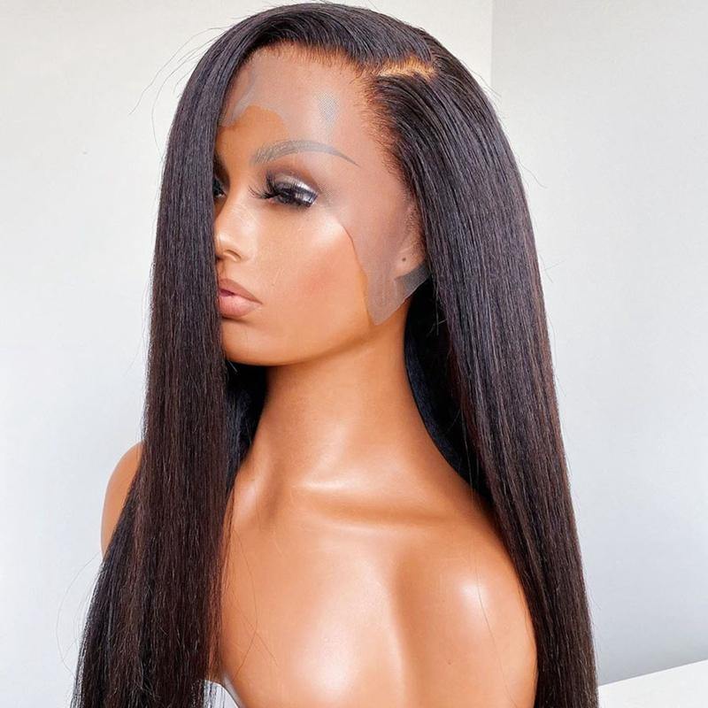 Long HD Transparent Lace Front Wig Yaki Kinky Straight Pre Plucked 180% Density - 