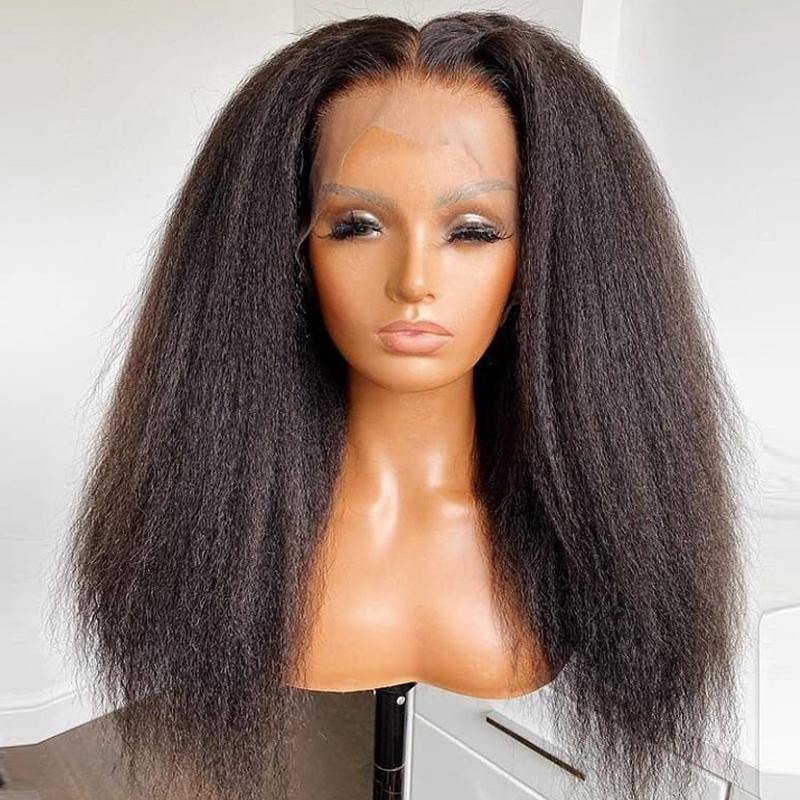 Long HD Transparent Lace Front Wig Yaki Kinky Straight Pre Plucked 180% Density - 