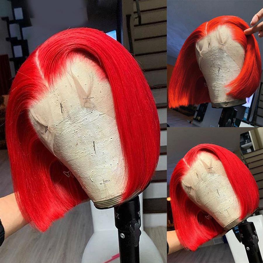 Pre Plucked HD Transparent Lace Reb Bob Lace Frontal Wig Deep Part High Quality - 