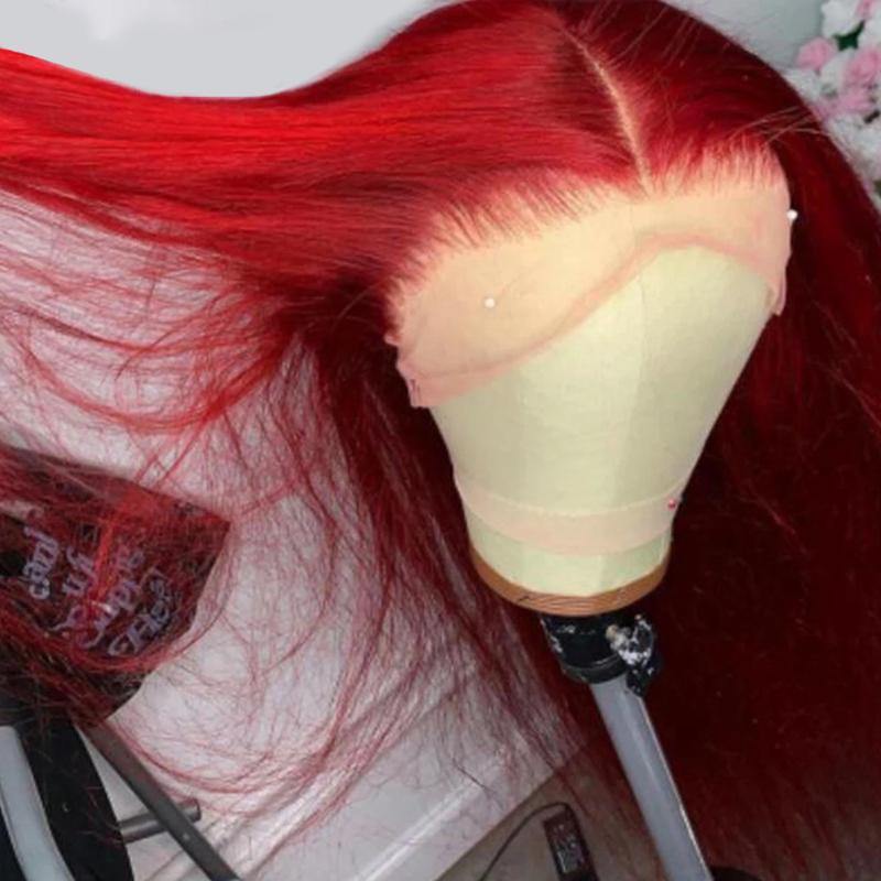 HD Lace Pre Plucked 99J Burgundy Red Straight Human Hair Lace Frontal Wig - 