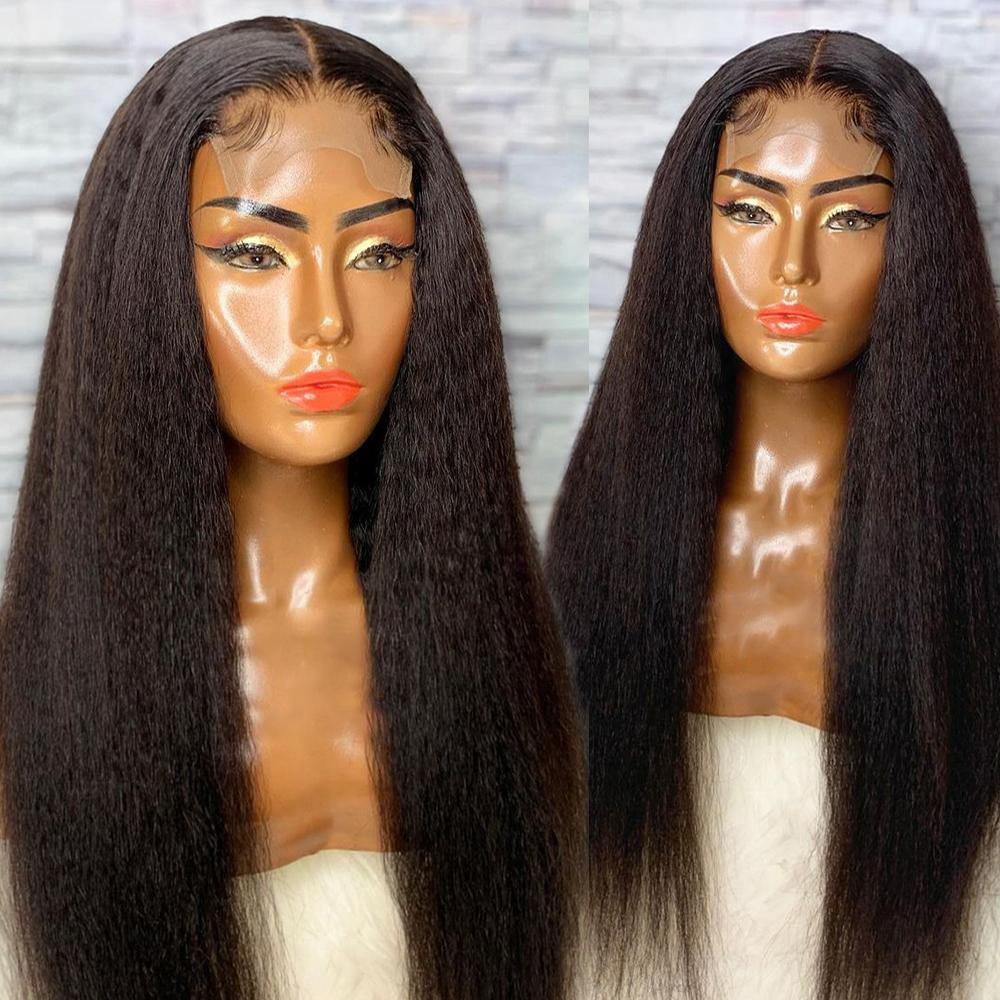 Yaki Kinky Straight HD Undetectable Transparent Lace Closure Wig Bleached Knots - 